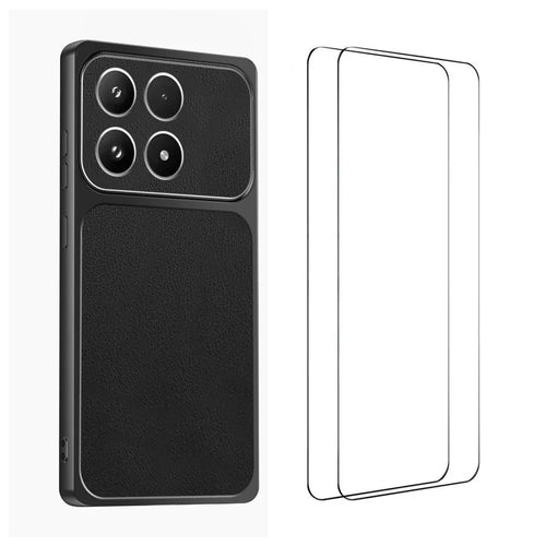 WANLONFENG for Xiaomi 17 XYP Series Case Lambskin Texture PC TPU Precise Cutouts Phone Cover with 2Pcs Tempered Glass Film - Black - 1