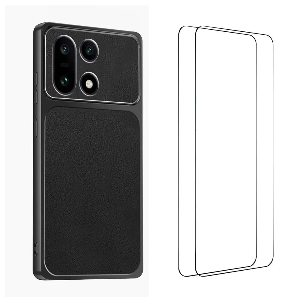WANLONFENG for OnePlus 15 5G XYP Series Case Lambskin Texture PC TPU Precise Cutouts Phone Cover with 2Pcs Tempered Glass Film - Black - 1