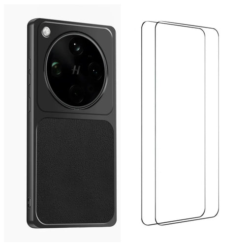 WANLONFENG for Oppo Find X9 Ultra 5G XYP Series Case Lambskin Texture Shockproof PC TPU Hybrid Protective Cover with 2Pcs Tempered Glass Film -  Black - 1