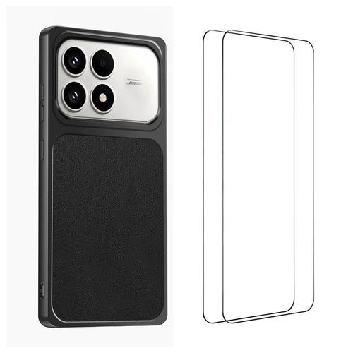 WANLONFENG for Xiaomi Poco F8 Pro 5G / Xiaomi Redmi K90 5G XYP Series Case Lambskin Texture Shockproof PC TPU Hybrid Protective Cover with 2Pcs Tempered Glass Film -  Black - 1