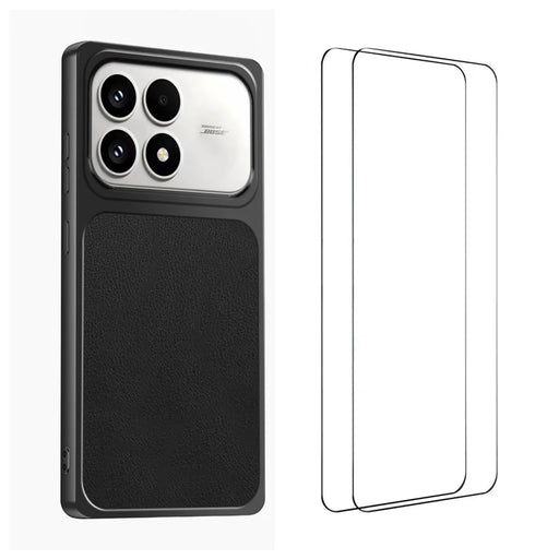 WANLONFENG for Xiaomi Poco F8 Pro 5G / Xiaomi Redmi K90 5G XYP Series Case Lambskin Texture Shockproof PC TPU Hybrid Protective Cover with 2Pcs Tempered Glass Film -  Black - 1