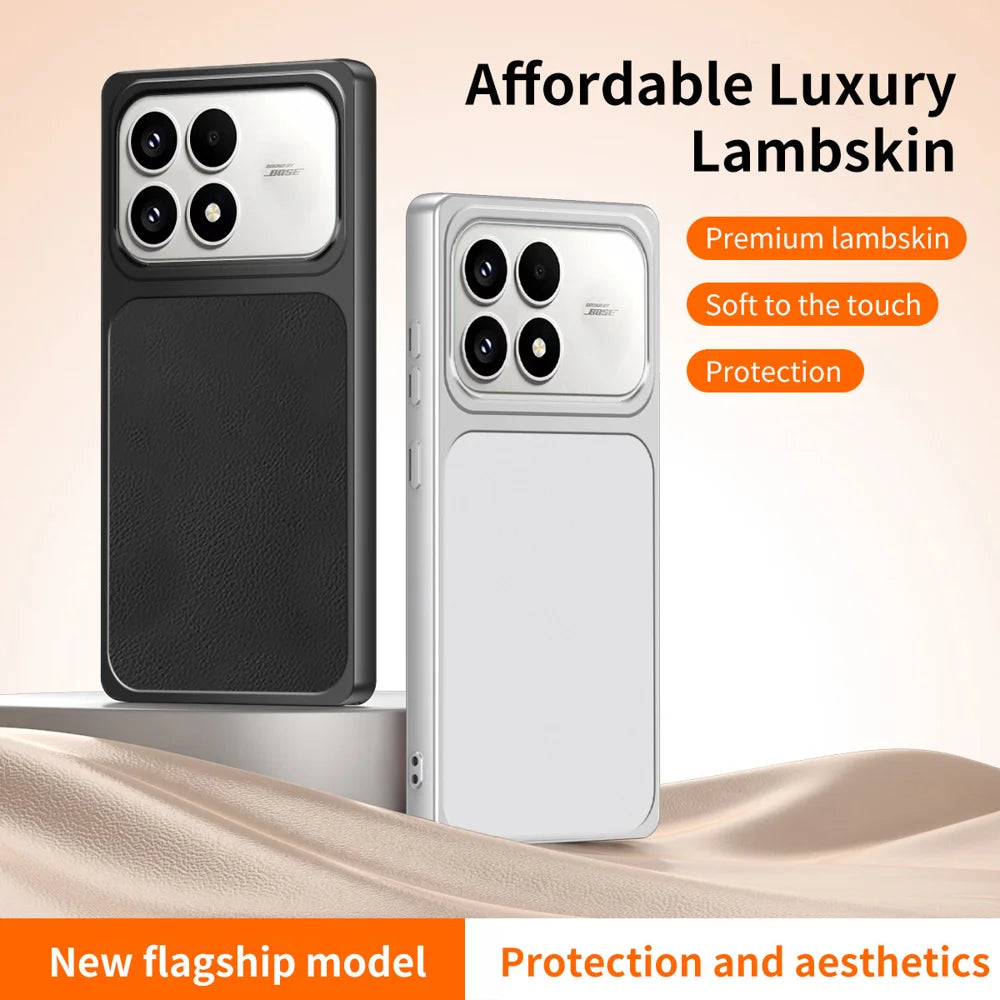 WANLONFENG for Xiaomi Poco F8 Pro 5G / Xiaomi Redmi K90 5G XYP Series Case Lambskin Texture Shockproof PC TPU Hybrid Protective Cover with 2Pcs Tempered Glass Film -  Black - 2