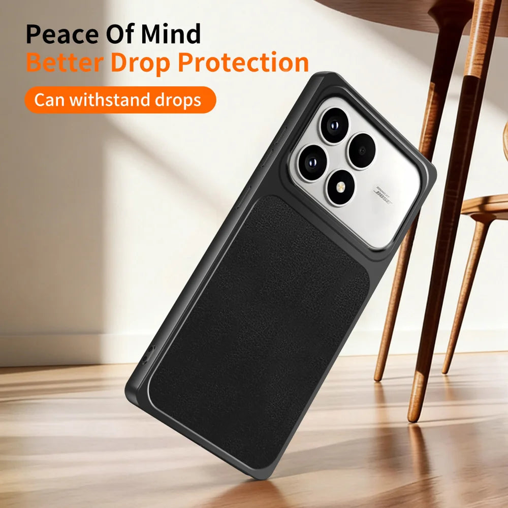 WANLONFENG for Xiaomi Poco F8 Pro 5G / Xiaomi Redmi K90 5G XYP Series Case Lambskin Texture Shockproof PC TPU Hybrid Protective Cover with 2Pcs Tempered Glass Film -  Black - 6