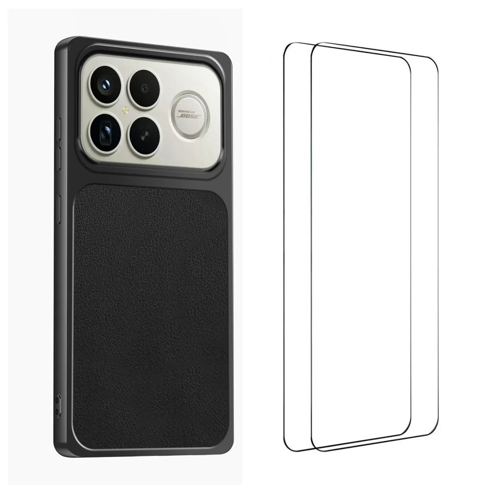 WANLONFENG for Xiaomi Poco F8 Ultra / Xiaomi Redmi K90 Pro Max 5G XYP Series Case Lambskin Texture Shockproof PC TPU Hybrid Protective Cover with 2Pcs Tempered Glass Film -  Black - 1