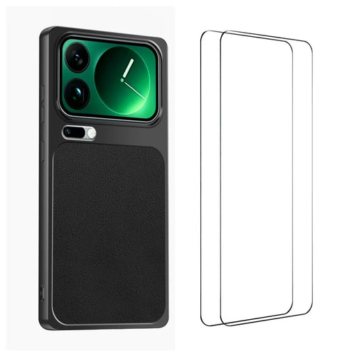 WANLONFENG for Xiaomi 17 Pro Max XYP Series Case Lambskin Texture Shockproof PC TPU Hybrid Protective Cover with 2Pcs Tempered Glass Film -  Black - 1