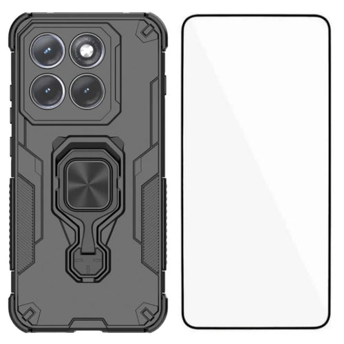 WANLONFENG for Motorola Edge 70 Pro 5G Phone Case  PC TPU Back Cover Kickstand with Tempered Glass - Black - 1