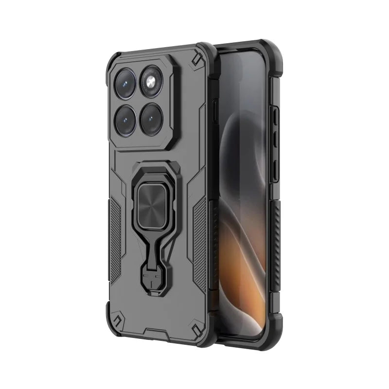 WANLONFENG for Motorola Edge 70 Pro 5G Phone Case  PC TPU Back Cover Kickstand with Tempered Glass - Black - 2