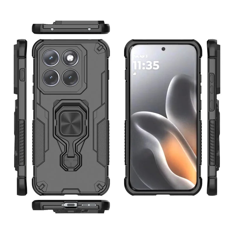 WANLONFENG for Motorola Edge 70 Pro 5G Phone Case  PC TPU Back Cover Kickstand with Tempered Glass - Black - 3