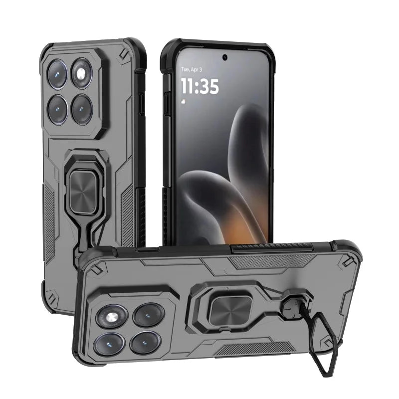 WANLONFENG for Motorola Edge 70 Pro 5G Phone Case  PC TPU Back Cover Kickstand with Tempered Glass - Black - 4