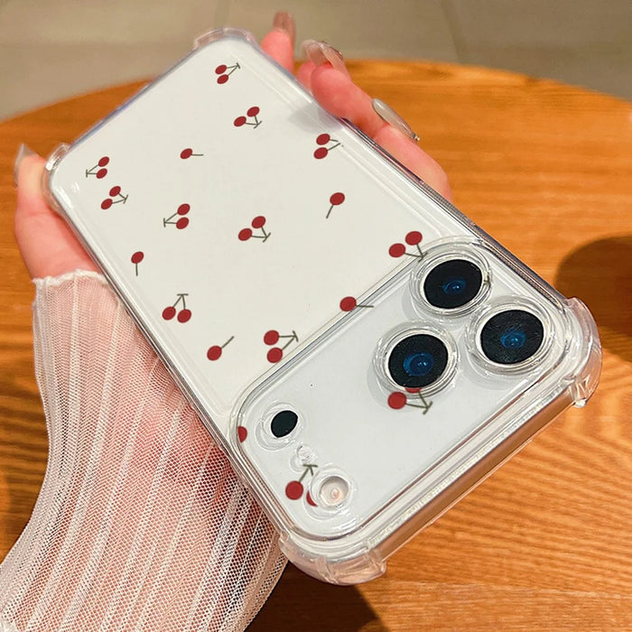 For iPhone 17 Case Cherry Pattern Four Corner Protection Clear TPU Phone Cover - Cherry - 2