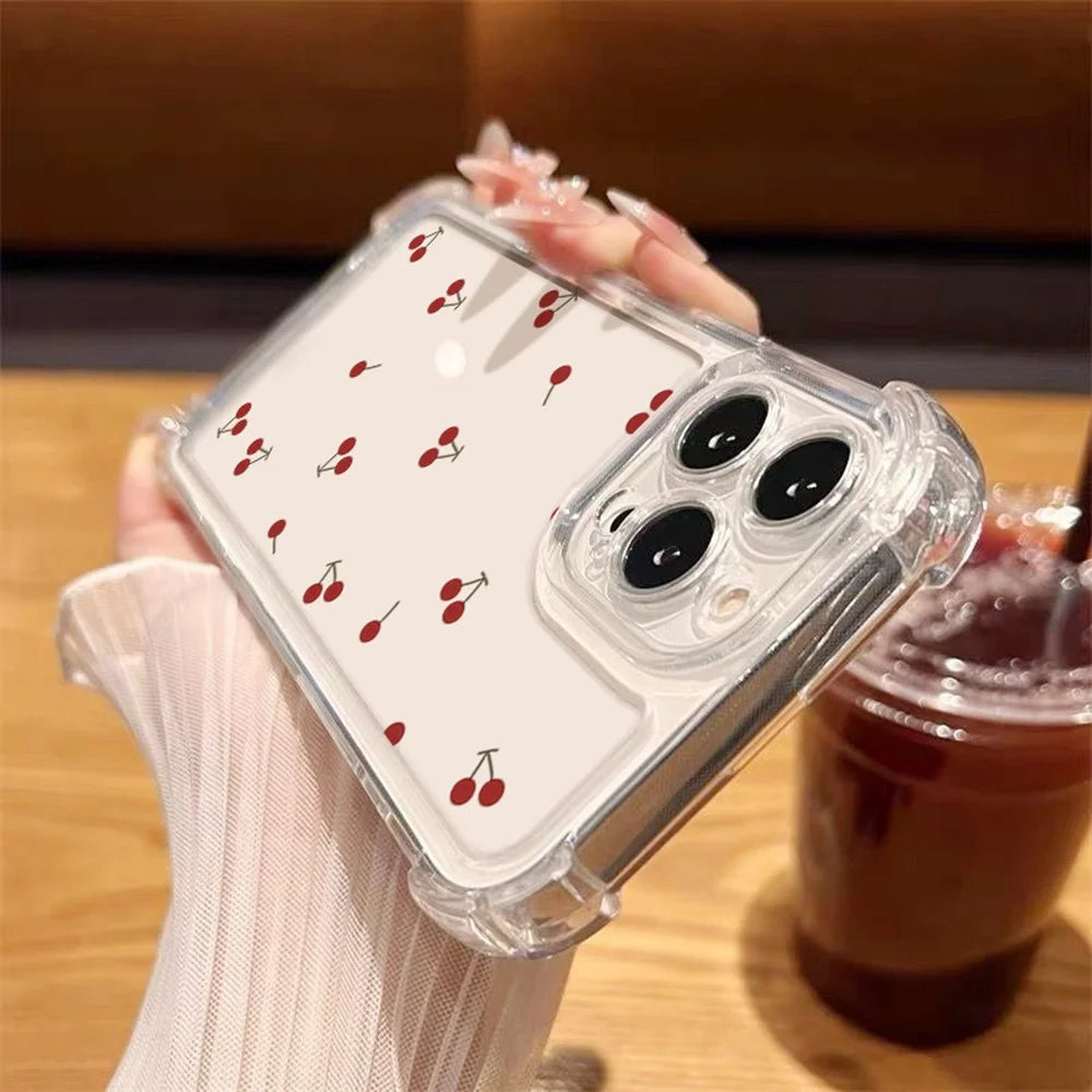 For iPhone 11 Case Cherry Pattern Four Corner Protection Clear TPU Phone Cover - Cherry - 3