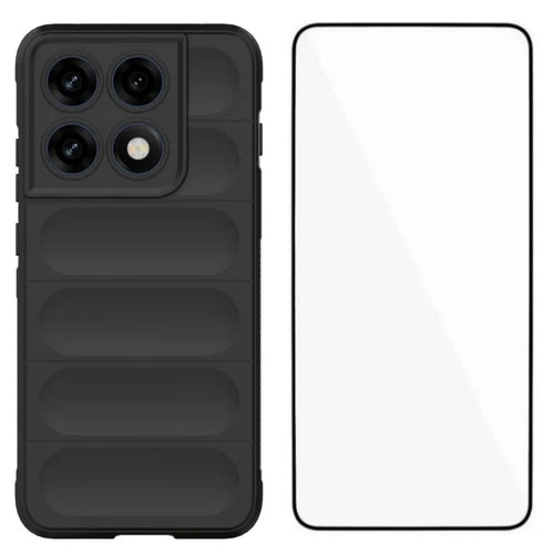 WANLONFENG for Motorola Edge 70 Pro 5G TPU Case  HD Series Anti Slip Phone Cover with Tempered Glass - Black - 1