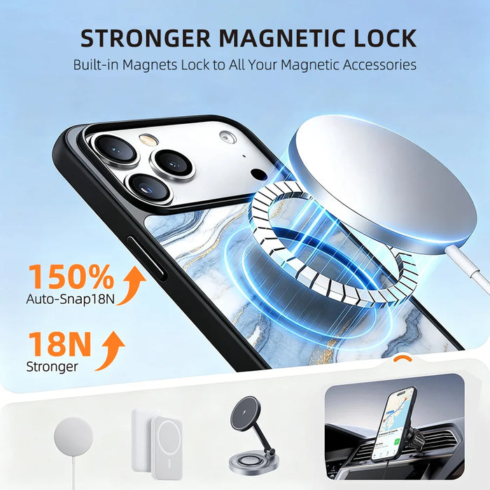 EYCASE for iPhone 17 Pro Magnetic Case Marble Pattern TPU + Acrylic Shockproof Phone Cover - Blue Gold Sand Marble Pattern - 3