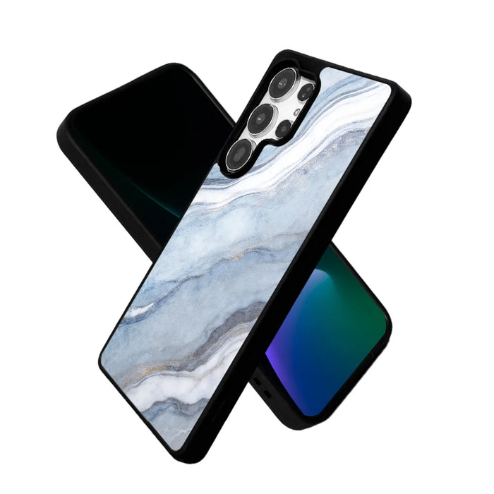 EYCASE for Samsung Galaxy S26 Ultra Magnetic Case Marble Pattern TPU + Acrylic Shockproof Phone Cover - Blue Gold Sand Marble Pattern - 1
