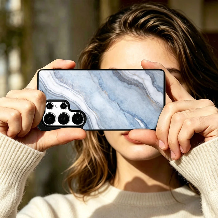 EYCASE for Samsung Galaxy S26 Ultra Magnetic Case Marble Pattern TPU + Acrylic Shockproof Phone Cover - Blue Gold Sand Marble Pattern - 6