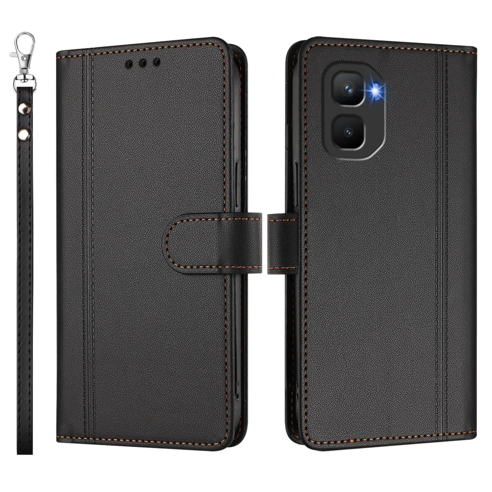 For Infinix GT 50 Pro 5G Case 9 Card Slots PU Leather Flip Wallet Phone Cover with Hand Strap - Black - 2