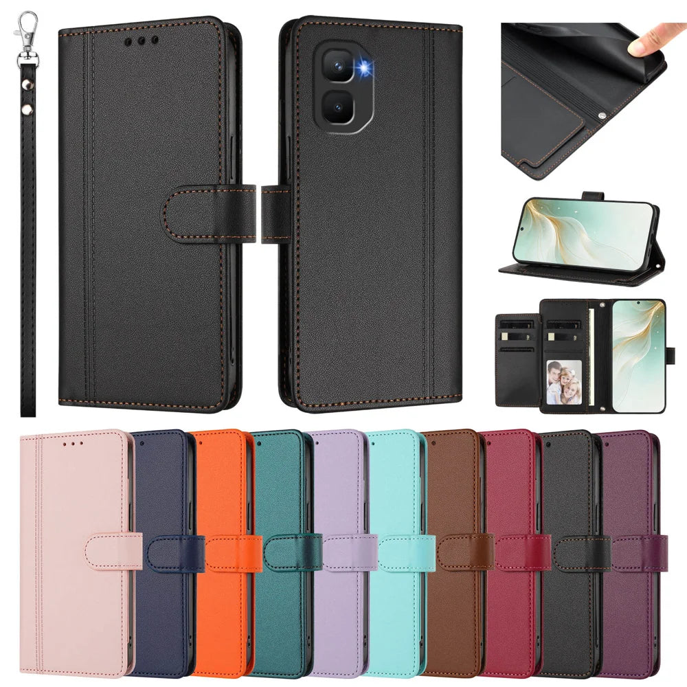 For Infinix GT 50 Pro 5G Case 9 Card Slots PU Leather Flip Wallet Phone Cover with Hand Strap - Black - 4
