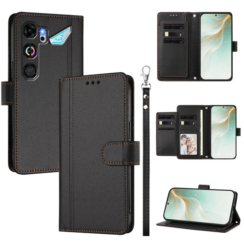 For ZTE nubia Neo 5 GT 5G Case 9 Card Slots PU Leather Flip Wallet Phone Cover with Hand Strap - Black - 1