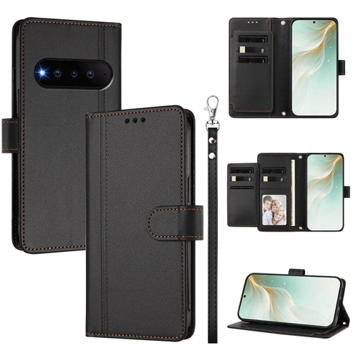 For Natural AI Phone Case 9 Card Slots PU Leather Flip Wallet Phone Cover with Hand Strap - Black - 1