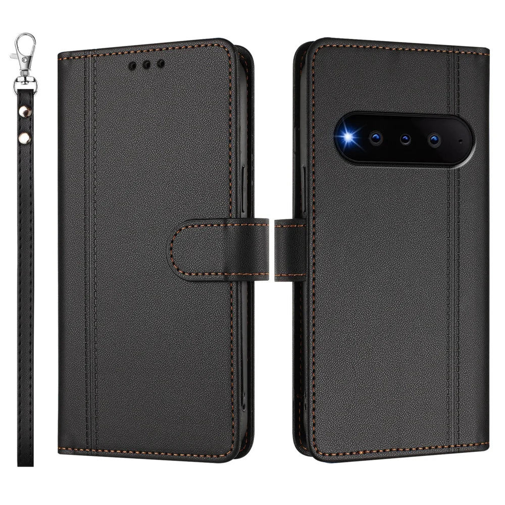 For Natural AI Phone Case 9 Card Slots PU Leather Flip Wallet Phone Cover with Hand Strap - Black - 2
