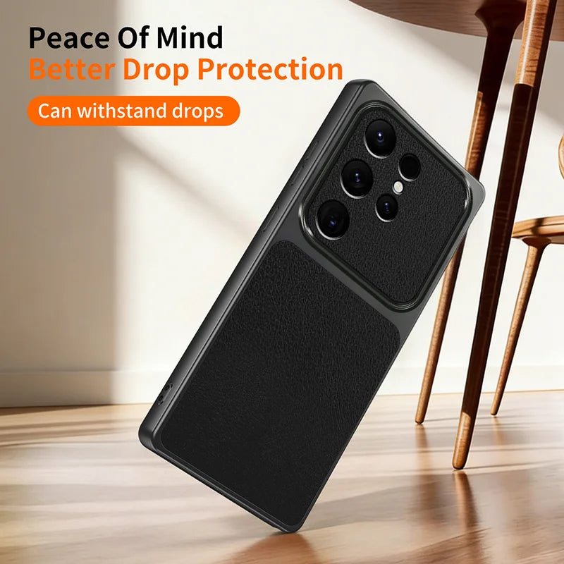 WANLONFENG for Samsung Galaxy S26 Ultra XYP Series Case Lambskin Texture PC TPU Precise Cutouts Phone Cover with 2Pcs Tempered Glass Film - Black - 6
