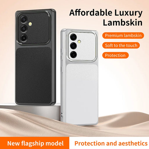 WANLONFENG for Samsung Galaxy S24 FE XYP Series Case Lambskin Texture PC TPU Precise Cutouts Phone Cover with 2Pcs Tempered Glass Film - Black - 2