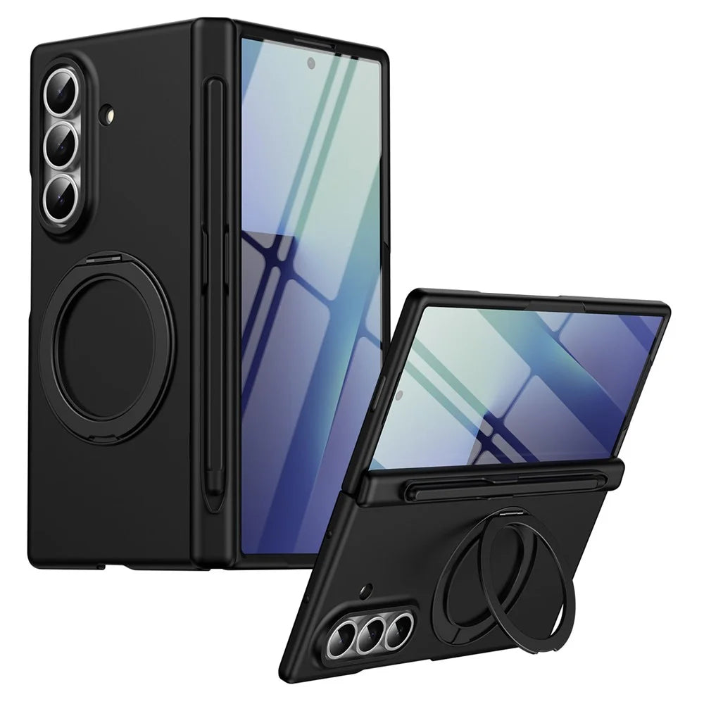 For Samsung Galaxy Z Fold8 Ultra Rotary Kickstand PC Phone Cover with Tempered Glass Film / Stylus - Black - 1