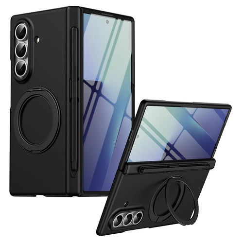 For Samsung Galaxy Z Fold8 Ultra Rotary Kickstand PC Phone Cover with Tempered Glass Film / Stylus - Black - 1