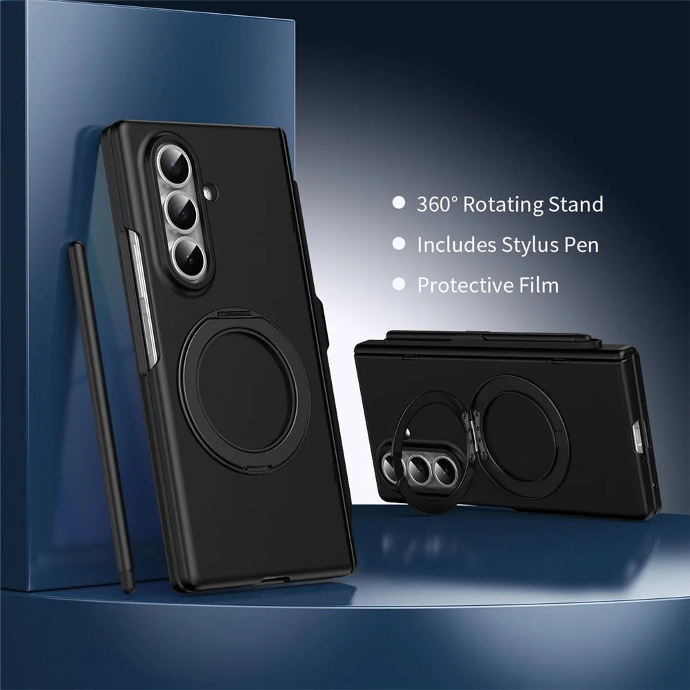 For Samsung Galaxy Z Fold8 Ultra Rotary Kickstand PC Phone Cover with Tempered Glass Film / Stylus - Black - 3