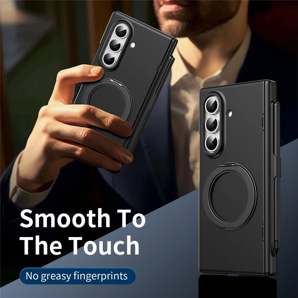 For Samsung Galaxy Z Fold8 Ultra Rotary Kickstand PC Phone Cover with Tempered Glass Film / Stylus - Black - 6