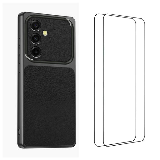 WANLONFENG for Samsung Galaxy A15 5G XYP Series Case Lambskin Texture PC TPU Precise Cutouts Phone Cover with 2Pcs Tempered Glass Film - Black - 1
