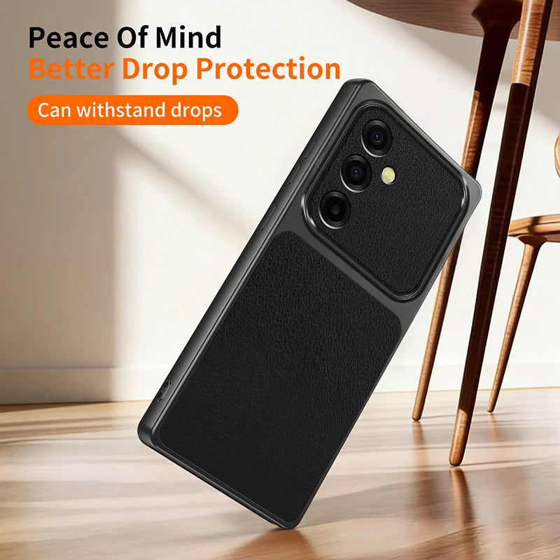 WANLONFENG for Samsung Galaxy A15 5G XYP Series Case Lambskin Texture PC TPU Precise Cutouts Phone Cover with 2Pcs Tempered Glass Film - Black - 6