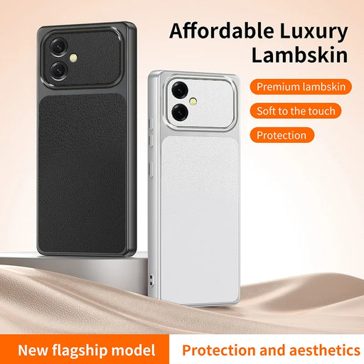WANLONFENG for Samsung Galaxy A06 4G XYP Series Case Lambskin Texture PC TPU Precise Cutouts Phone Cover with 2Pcs Tempered Glass Film - Black - 2
