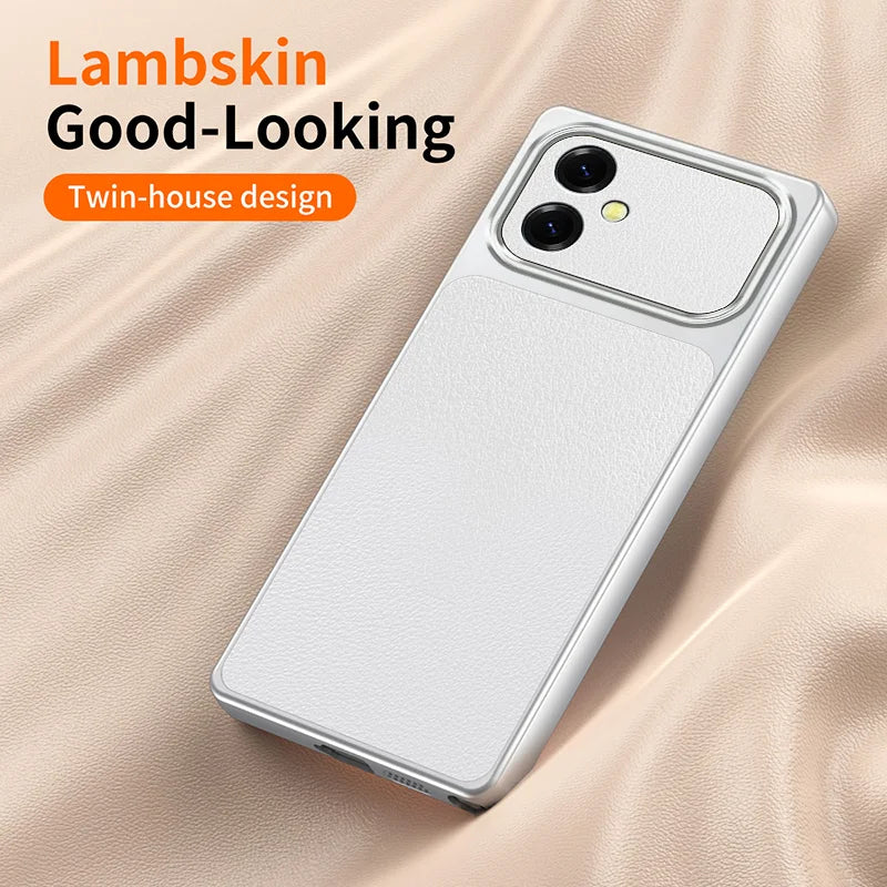 WANLONFENG for Samsung Galaxy A06 4G XYP Series Case Lambskin Texture PC TPU Precise Cutouts Phone Cover with 2Pcs Tempered Glass Film - Black - 3