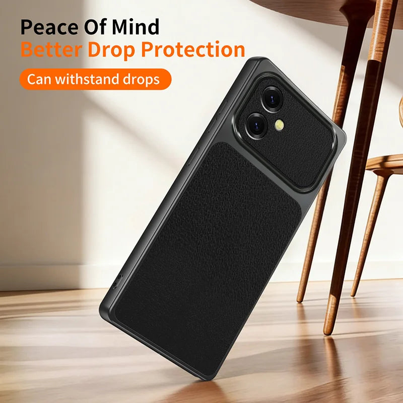WANLONFENG for Samsung Galaxy A06 4G XYP Series Case Lambskin Texture PC TPU Precise Cutouts Phone Cover with 2Pcs Tempered Glass Film - Black - 6