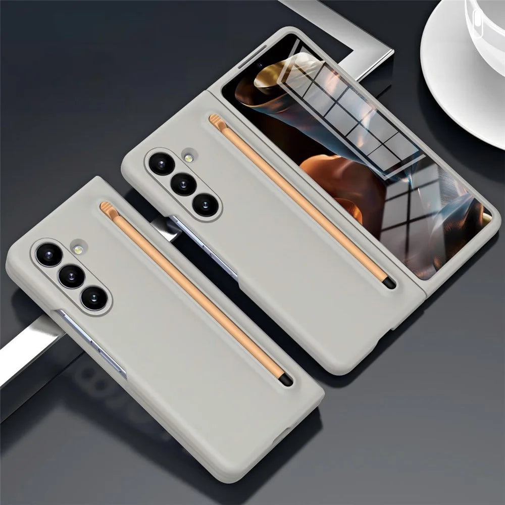 For Samsung Galaxy Z Fold8 Ultra Phone Case Hard PC Back Cover with Tempered Glass Film / Stylus - Light Grey - 3