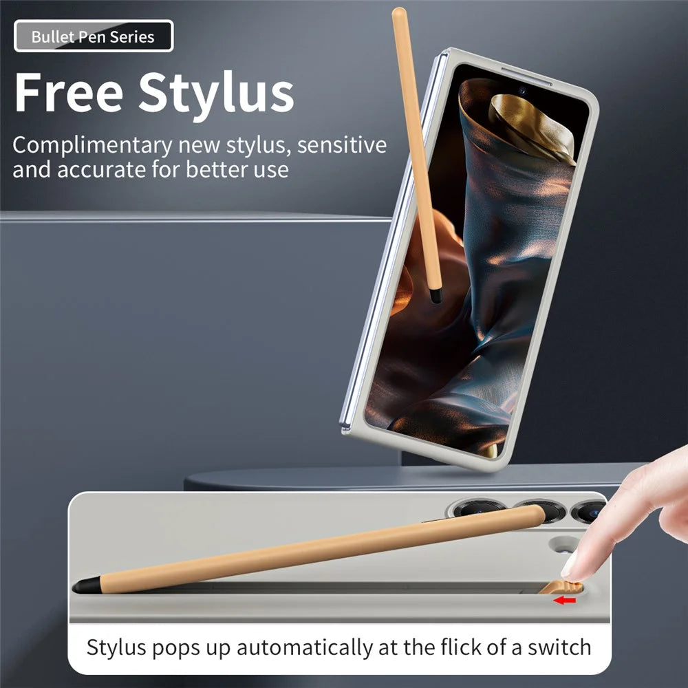 For Samsung Galaxy Z Fold8 Ultra Phone Case Hard PC Back Cover with Tempered Glass Film / Stylus - Light Grey - 6