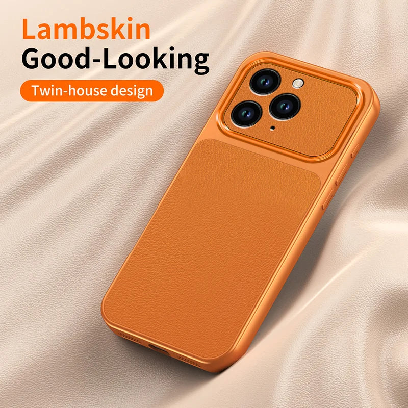 WANLONFENG for iPhone 16 Pro Max XYP Series Case Lambskin Texture PC TPU Precise Cutouts Phone Cover with 2Pcs Tempered Glass Film - Black - 3