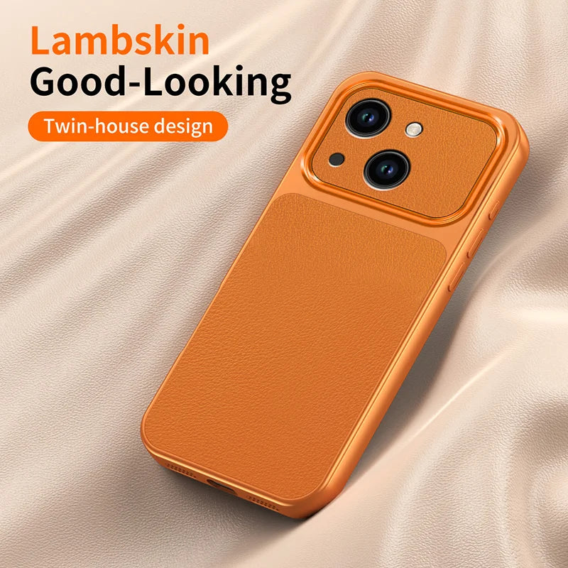 WANLONFENG for iPhone 15 XYP Series Case Lambskin Texture PC TPU Precise Cutouts Phone Cover with 2Pcs Tempered Glass Film - Black - 3