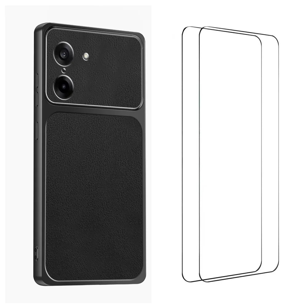 WANLONFENG for OnePlus Nord CE5 5G / OnePlus Ace 5 Racing 5G XYP Series Case Lambskin Texture PC TPU Precise Cutouts Phone Cover with 2Pcs Tempered Glass Film - Black - 1