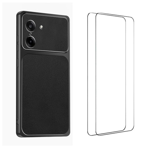 WANLONFENG for OnePlus Nord CE5 5G / OnePlus Ace 5 Racing 5G XYP Series Case Lambskin Texture PC TPU Precise Cutouts Phone Cover with 2Pcs Tempered Glass Film - Black - 1