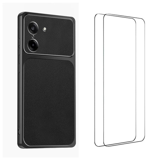 WANLONFENG for OnePlus Nord CE5 5G / OnePlus Ace 5 Racing 5G XYP Series Case Lambskin Texture PC TPU Precise Cutouts Phone Cover with 2Pcs Tempered Glass Film - Black - 1