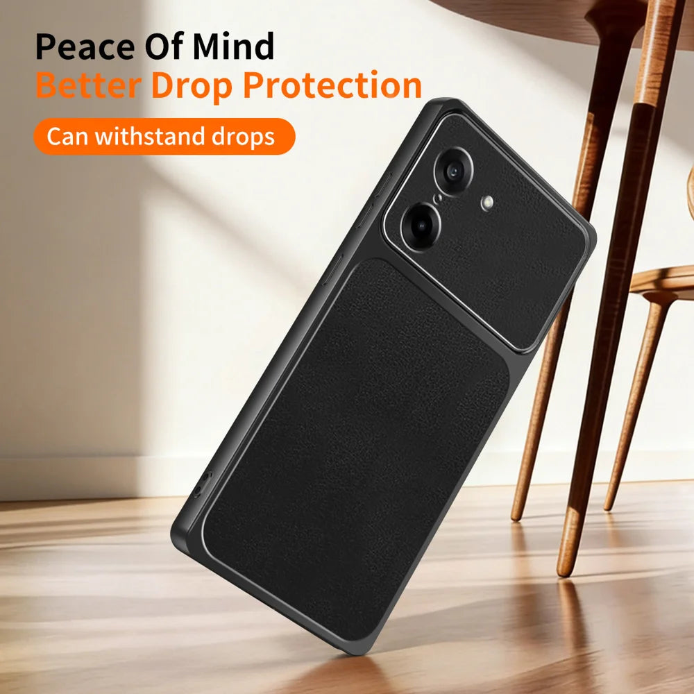 WANLONFENG for OnePlus Nord CE5 5G / OnePlus Ace 5 Racing 5G XYP Series Case Lambskin Texture PC TPU Precise Cutouts Phone Cover with 2Pcs Tempered Glass Film - Black - 6