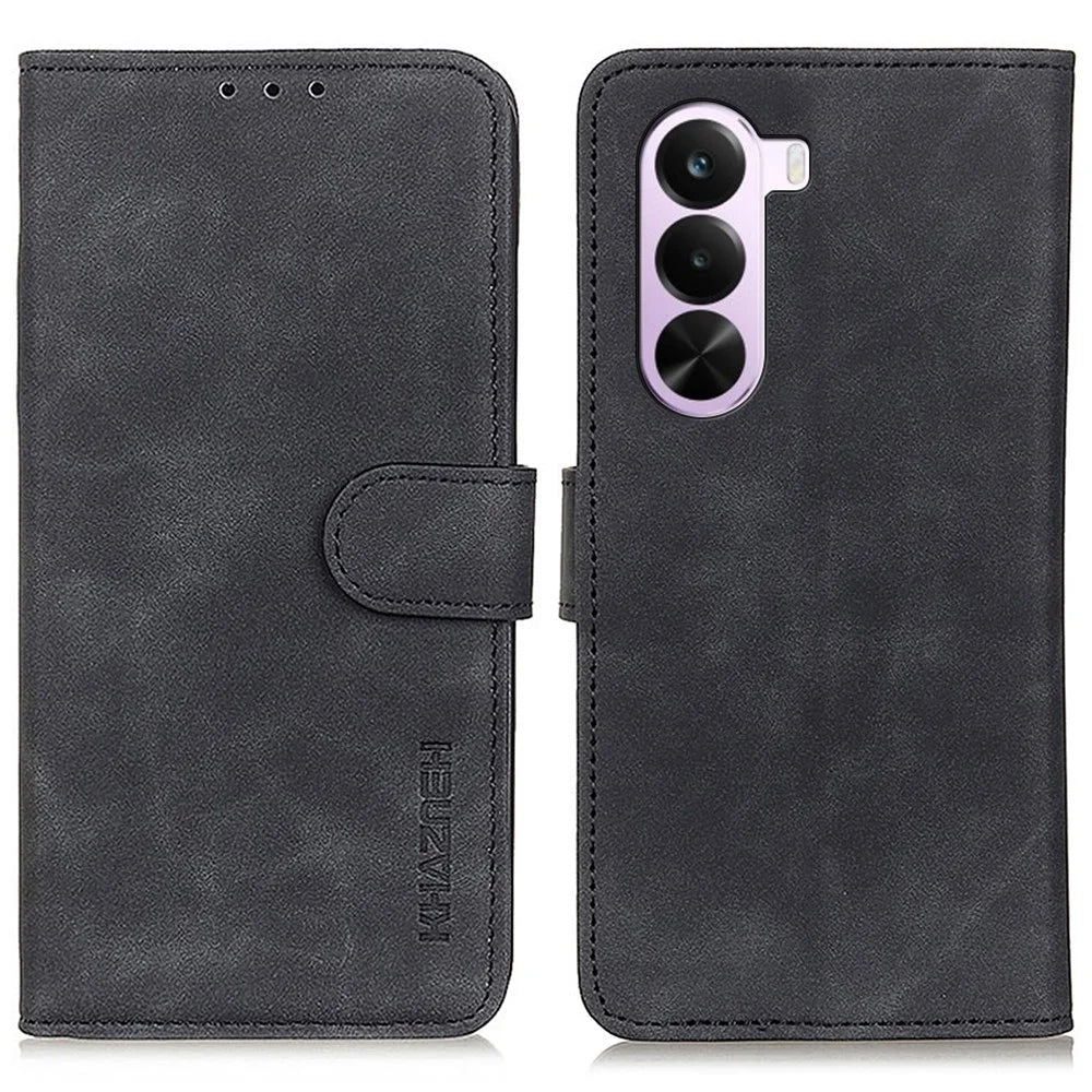 KHAZNEH For OnePlus Nord CE6 Lite 5G / Realme P4x 5G Case PU Leather Retro Texture Phone Cover - Black - 1
