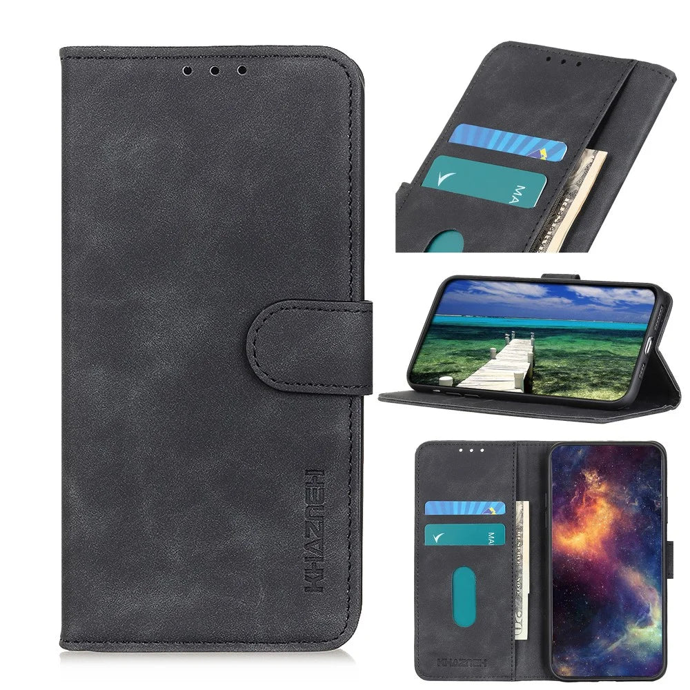 KHAZNEH For OnePlus Nord CE6 Lite 5G / Realme P4x 5G Case PU Leather Retro Texture Phone Cover - Black - 7