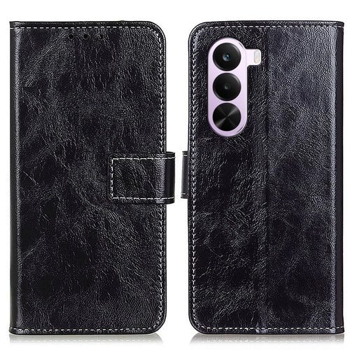 For OnePlus Nord CE6 Lite 5G / Realme P4x 5G Case Wallet Leather Phone Cover Crazy Horse Texture - Black - 1