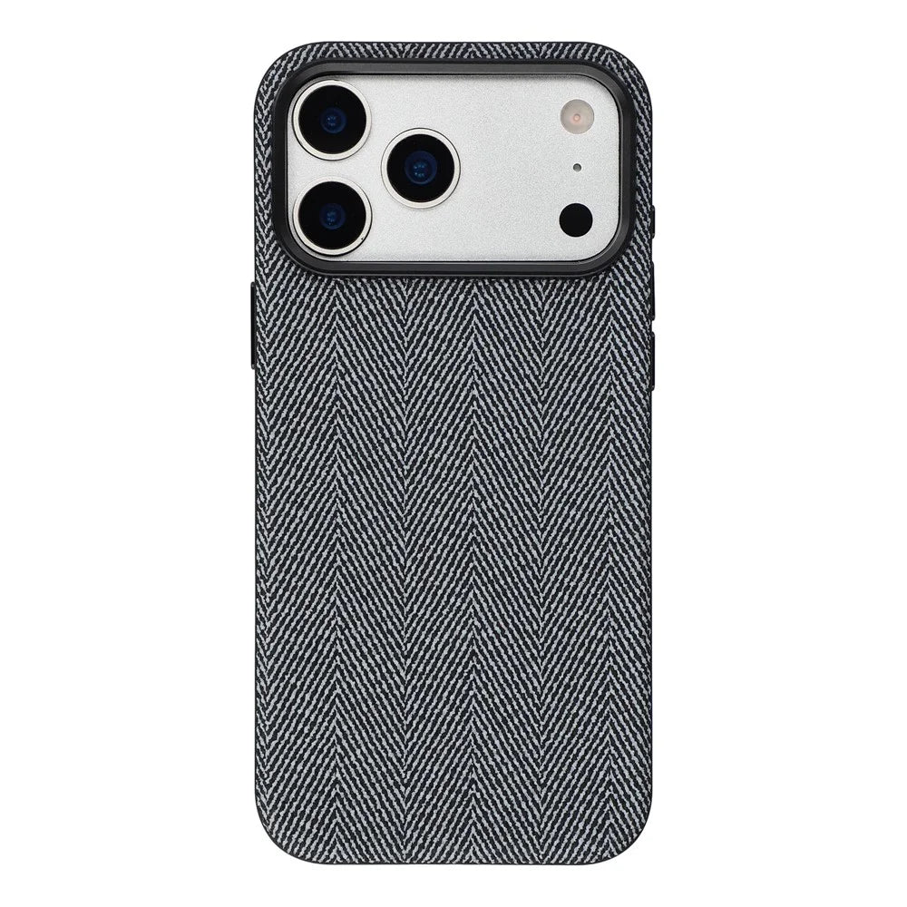 X-LEVEL For iPhone 17 Pro Max Case Herringbone Pattern Leather + PC + TPU Phone Back Cover - Black - 2