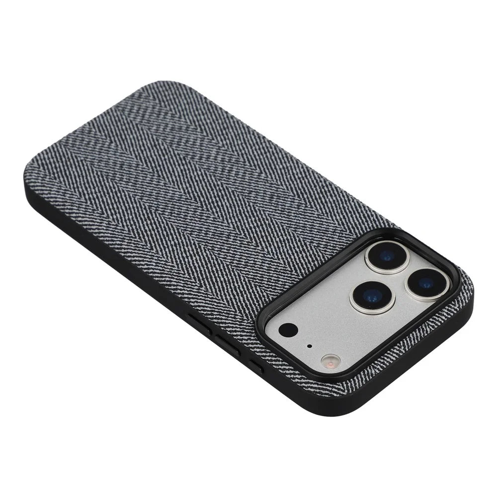 X-LEVEL For iPhone 17 Pro Max Case Herringbone Pattern Leather + PC + TPU Phone Back Cover - Black - 5