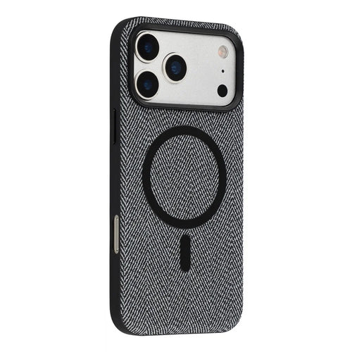 X-LEVEL For iPhone 17 Pro Max Magnetic Case Herringbone Pattern Leather + PC + TPU Phone Cover - Black - 1
