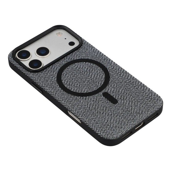 X-LEVEL For iPhone 17 Pro Max Magnetic Case Herringbone Pattern Leather + PC + TPU Phone Cover - Black - 4